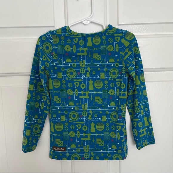 Matilda Jane Blue Green Sewing Themed Long Sleeve Tee Size 4 - Picture 2 of 6